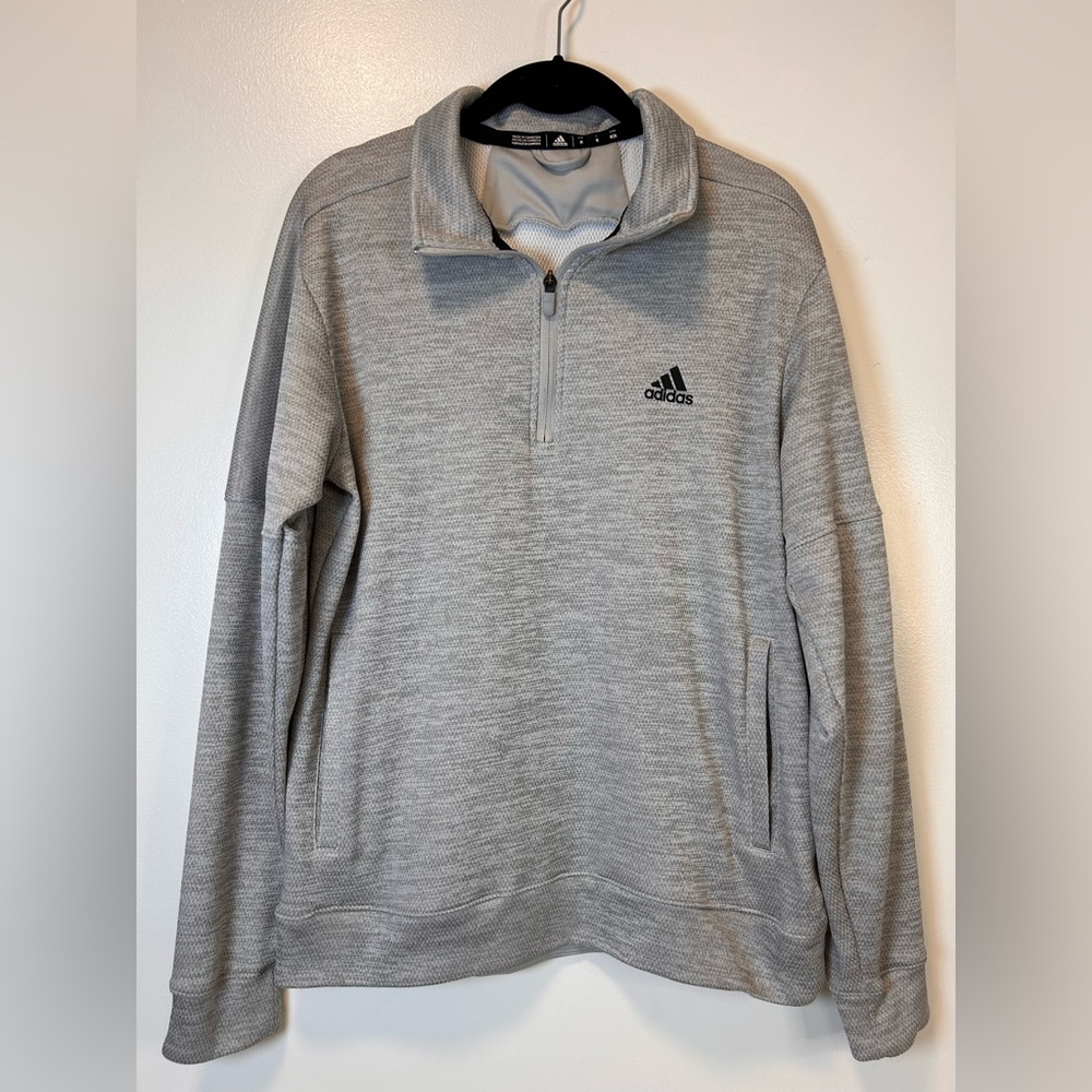 Adidas Climalite Men’s Heather Gray Half-Zip Long Sleeve Pullover Size Medium
